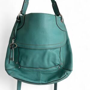 Fossil Teal Leather Crossbody Shoulder Bag Purse Adjustable Strap turquoise
